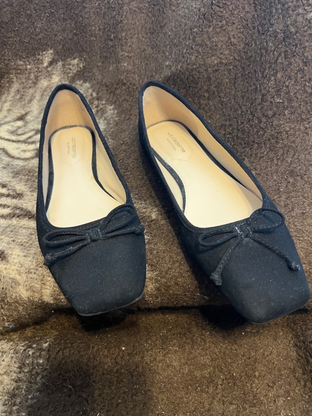 Liz Claiborne Black Square-Toe Ballet Flats with Bow Accent